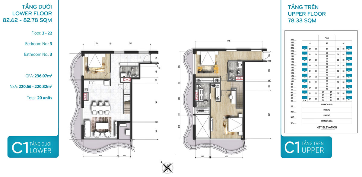 Mẫu thiết kế 3 phòng ngủ dự án căn hộ cao cấp Waterina Suites quận 2